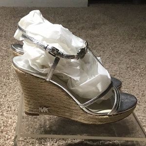 Wedge Leather Metallic Sandals